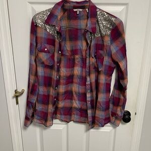 BKE sequence flannel fitted. Size large. Pearl snaps.